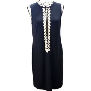 Nina Leonard Black Sleeveless Dress W/ Gold Detailing